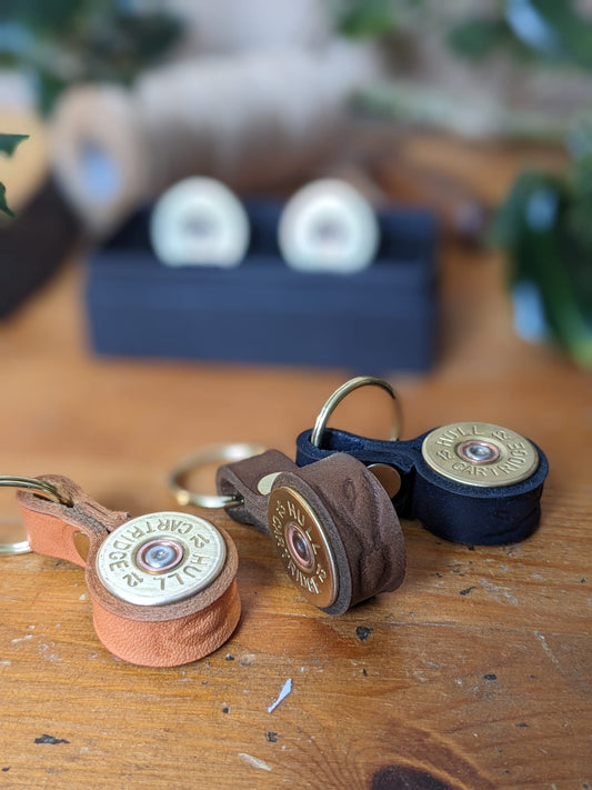 Shotgun Cartridge Key Ring With Leather Strap - J Boult Designs