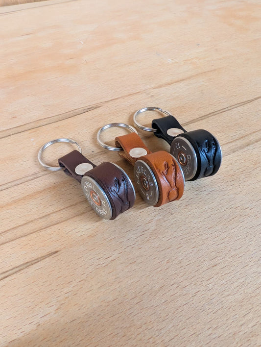 Shotgun Cartridge Key Ring With Leather Strap