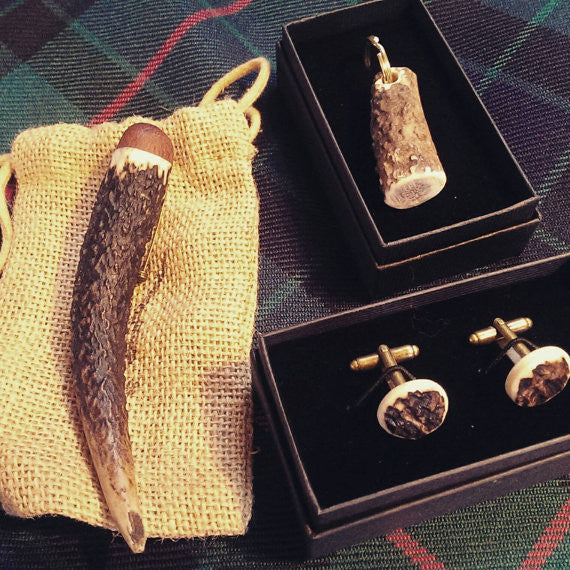 Antler kilt accessory set- kilt pin, key ring and cufflinks - J Boult Designs
